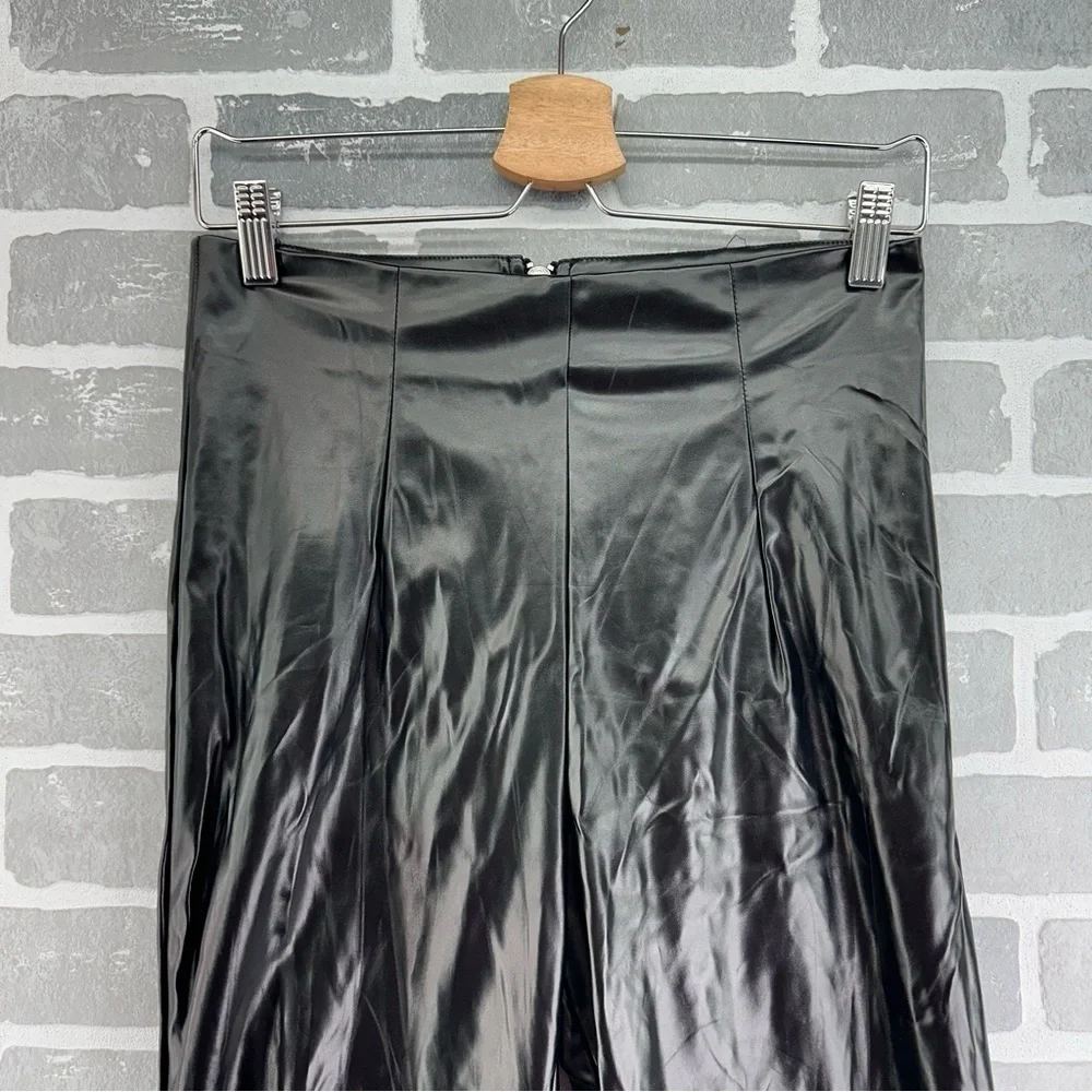 Princess Polly Black Faux Leather‎ Pleated Zip Up  High Waist Pants Size 6 - Picture 2 of 6